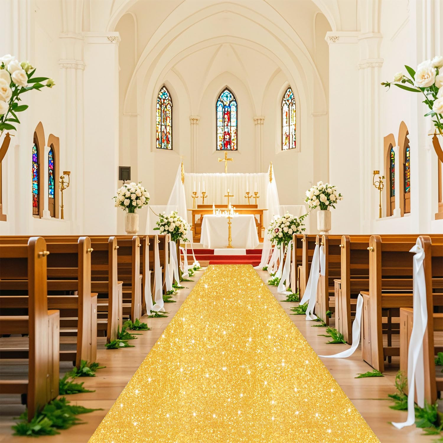 Tapis à Paillettes Pour Mariage Et événements - Doré Champagne, 1,2x6m, Antidérapant, Réutilisable, Intérieur/extérieur - 2