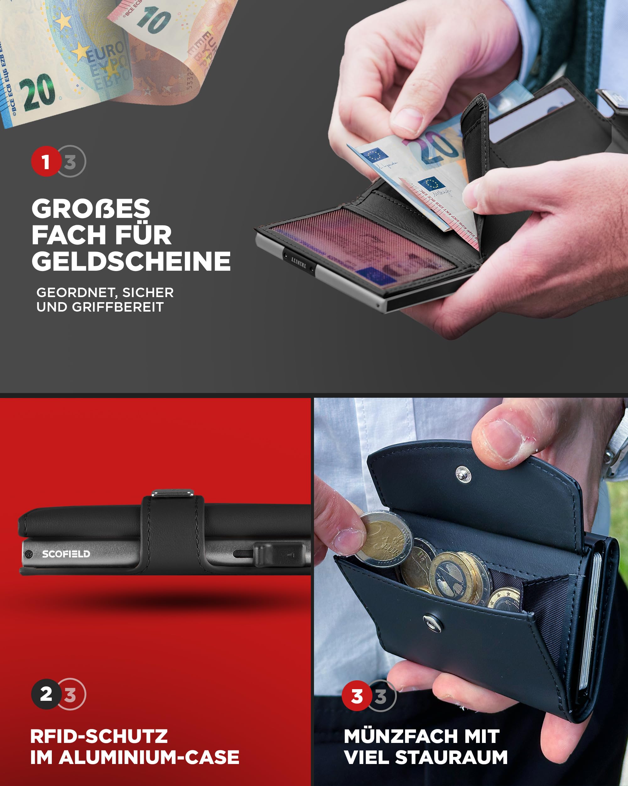 SF SCOFIELD Geldbörse Herren | Portmonee Herren für 11-12 Karten | Geldbeutel RFID Schutz | Portemonnaie | Wallets for Men | Smart Wallet | Kreditkartenetui | Slim Wallet | Kartenetui Klein