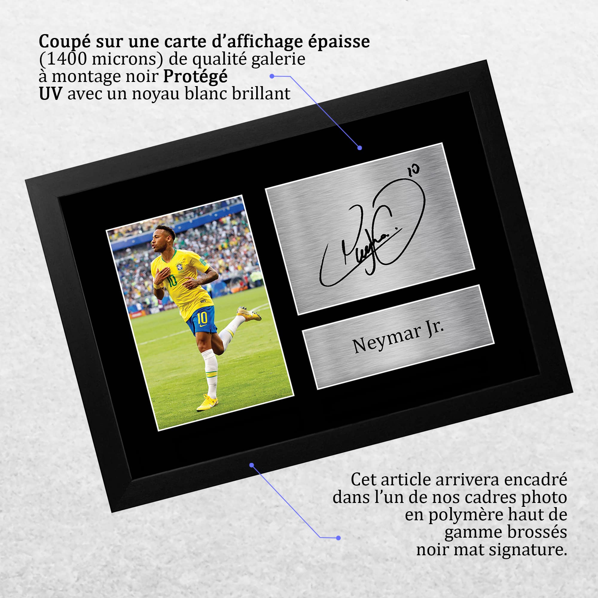Neymar Jr Brazil A4 photo autographe signée encadré cadeau football fans supporters