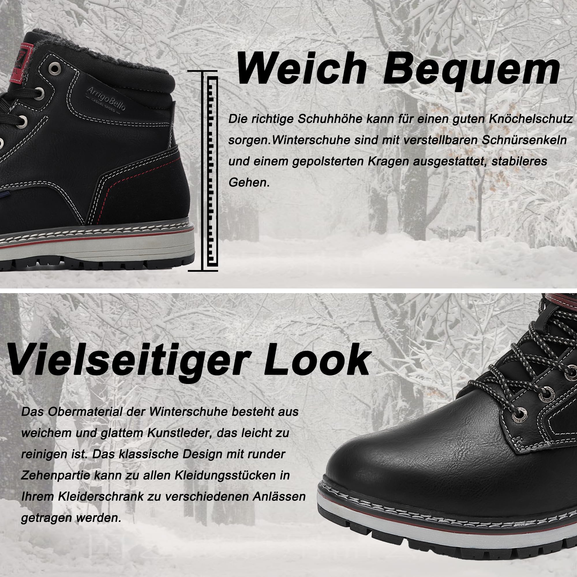 AX BOXING Scarpe Uomo Invernali Caldo Pelliccia Fodera Scarponcino Invernale Stivali Moda Stivaletti Taglia 41-46 EU