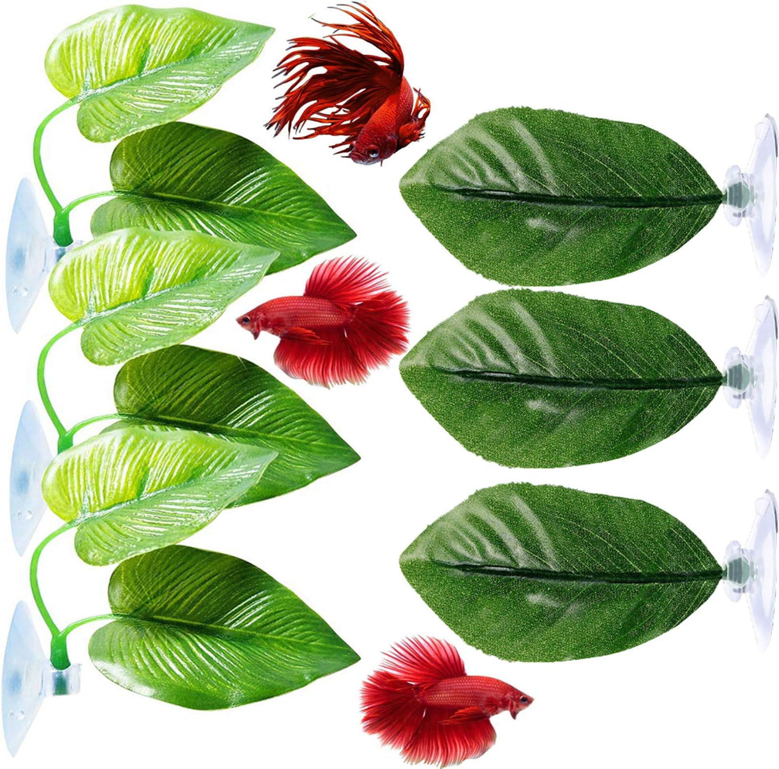 6 Pieces Betta Bed Leaf Hammock for Betta Fish, Lightweight and Realistic Resting Spot, No BPA, Practical, Comfortable and Safe๏ผ Double Leaf Design, one Leaves ๏ผ