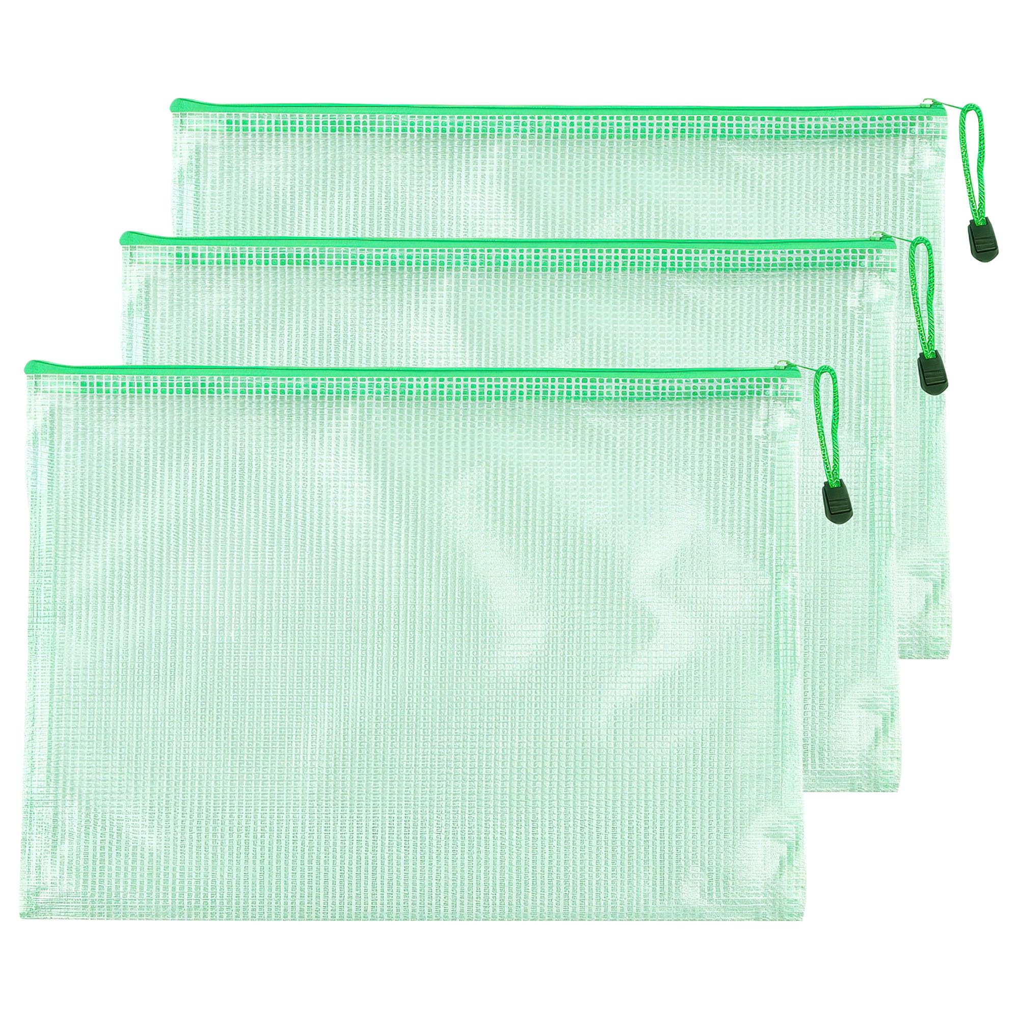 Skweawert 3 Pcs 16.93" x 12.01" A3 Sizes Mesh Zipper Pouch Bags, Mesh Bags with Zipper，Waterproof Clear document pouch for Organization Puzzles Travel