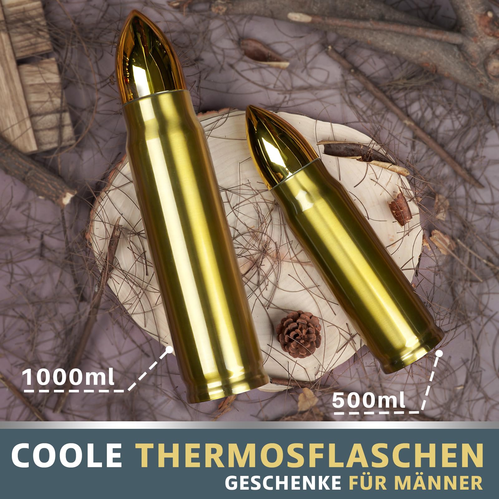 Grogife Set of 2 Eierförmiger Rainbow Thermobecher + 1L Bullet Thermobecher, Geschenk für Männer