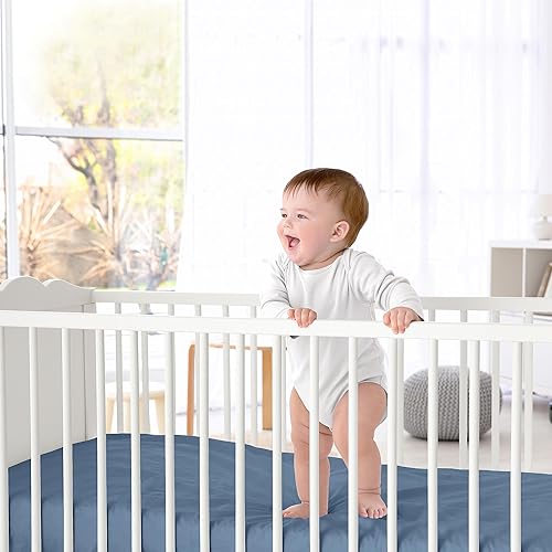 Miniatura 2 de Sweet Jojo Designs Sábana bajera ajustable para cuna de bebé, color azul pizarra, para recién nacido, habitación de bebé, colchón estándar, acero