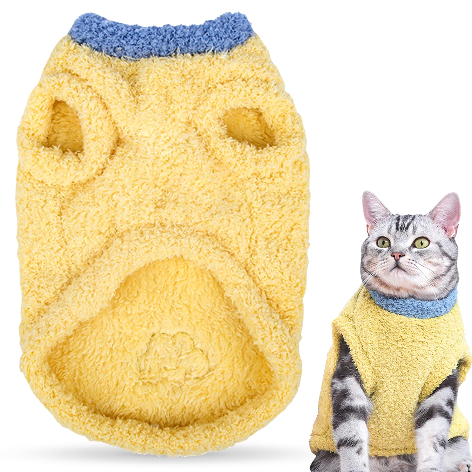 Ledeak Cat Warm Jumper, Soft Fuzzy Puppy Clothes with D-Ring for Harness Leash Pullover, Jumper Sweater Vest, Kitten Jumpers, Cold Weather Vest Clothes Outfit for Small Dogs Cats (Yellow, L)