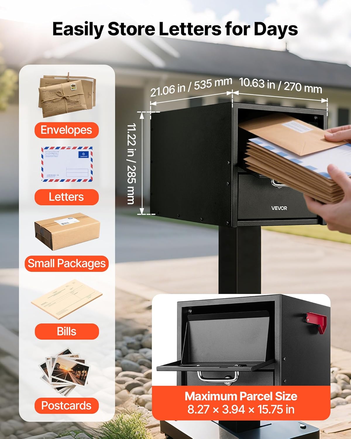 VEVOR Post Mount Mailbox, Anti-Pry & Anti-Theft Mailboxes for Outside, Heavy Duty Lockable Mail Box with Magnetic Door, Weather-Resistant Metal Post Box for House Outside 21.06 x 10.63 x 11.22 in