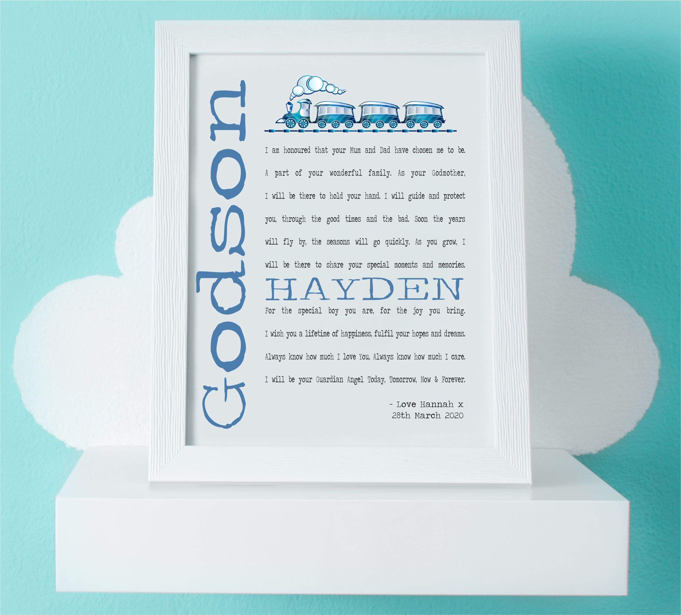 Godson Christening Poem Print Only. Baptism Blessing Naming Ceremony