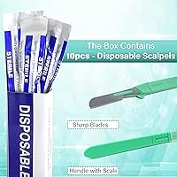 Vista 2 de Bisturí facial estéril desechable #16, herramienta de depilación y dermaplaning, cuchillas de acero al carbono de precisión con mango de plástico