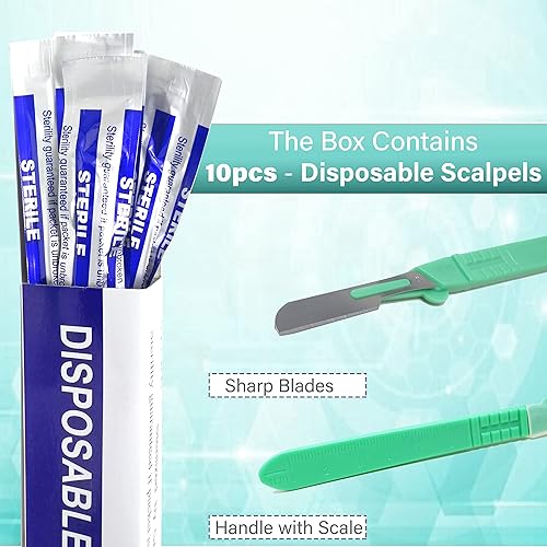 Miniatura 2 de Bisturí facial estéril desechable #16, herramienta de depilación y dermaplaning, cuchillas de acero al carbono de precisión con mango de plástico,