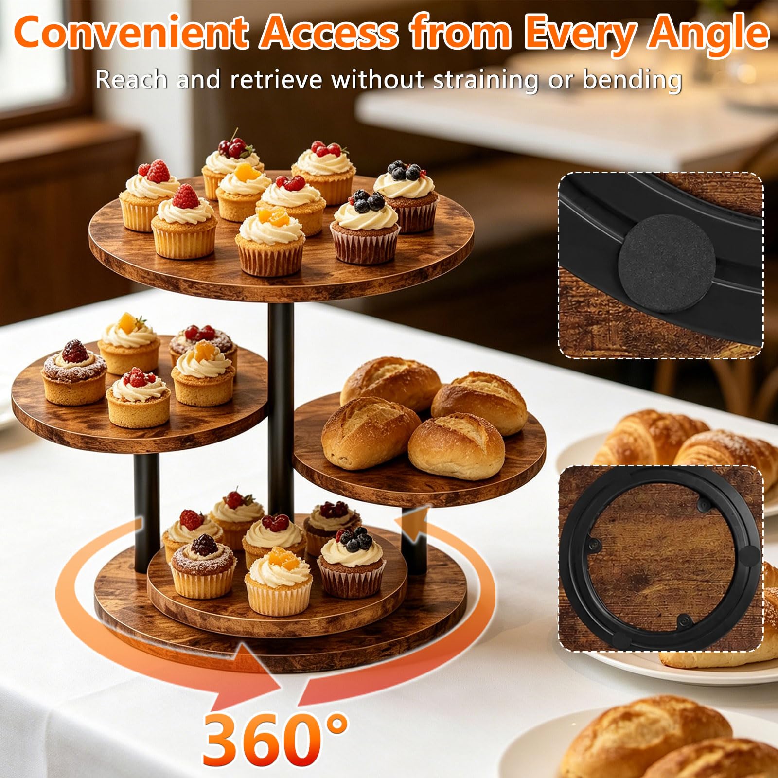 Cupcake-Ständer Aus Holz, Tortenständer 4 Etagen, Um 360° Drehbar, Formschön, Durchmesser 20/30 Cm, Ideal Für Partys, Hochzeiten Und Teepartys