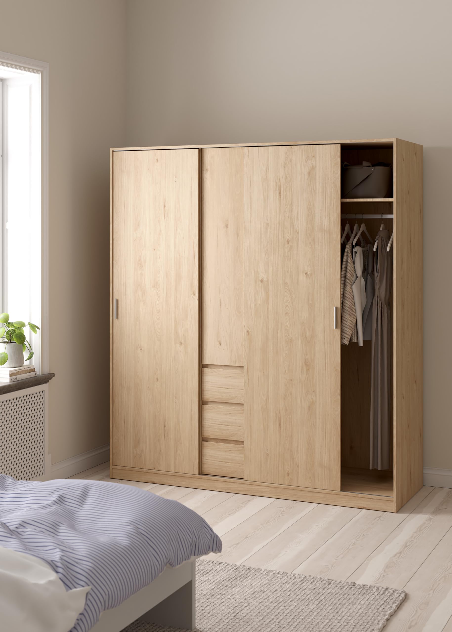 AVANTI TRENDSTORE Pollein Armadio a 2 ante scorrevoli 1 anta battente 3 cassetti legno laminato 177x200,4x60 cm