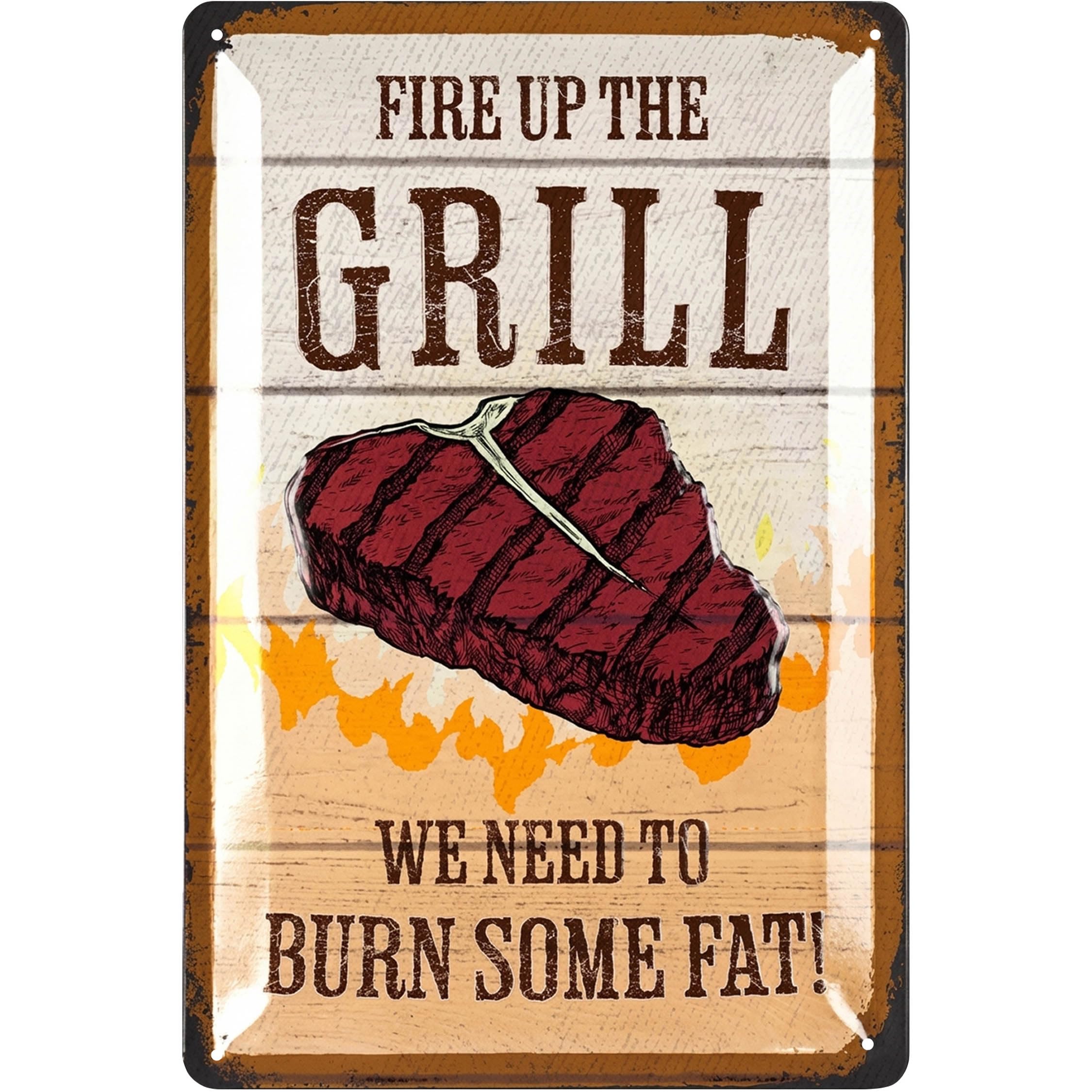 LANOLU Vintage Tin Sign Funny BBQ Metal Decor for Outdoor - FIRE UP THE GRILL -Patio, and Deck, Smoker and Grill Theme, Vintage BBQ Restaurant & Bar Signage, 12x8"
