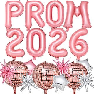 23 Pcs Prom 2026 Balloons Set Graduation Decoration Class of 2026 Congrats Grad Prom Grad Party Supply Disco Star Balloon for Night Graduation Party Promenade Decoration (Pink)