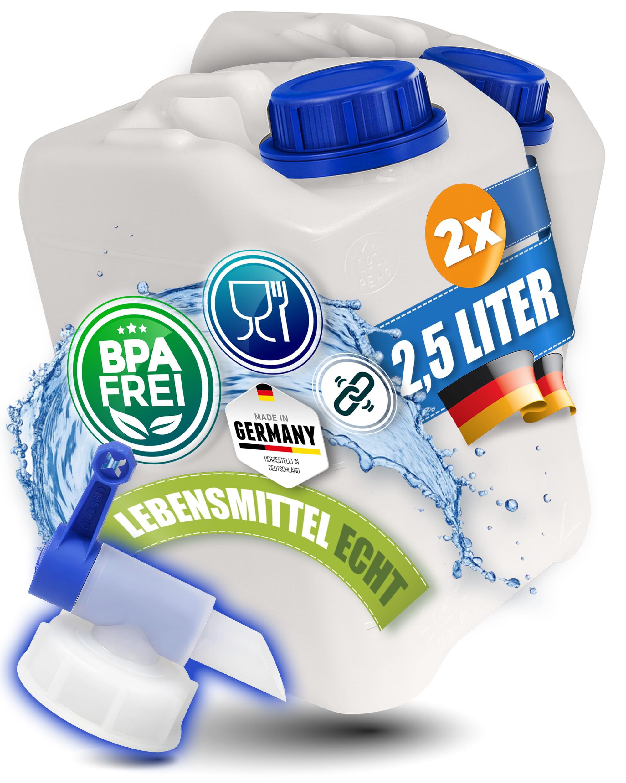 Kosmetex Kleine 2.5L Kanister, BPA frei & lebensmittelecht, Wasserkanister 2.5 Liter Camping, Garten, Gewerbe & Haushalt, Robust Made in Germany