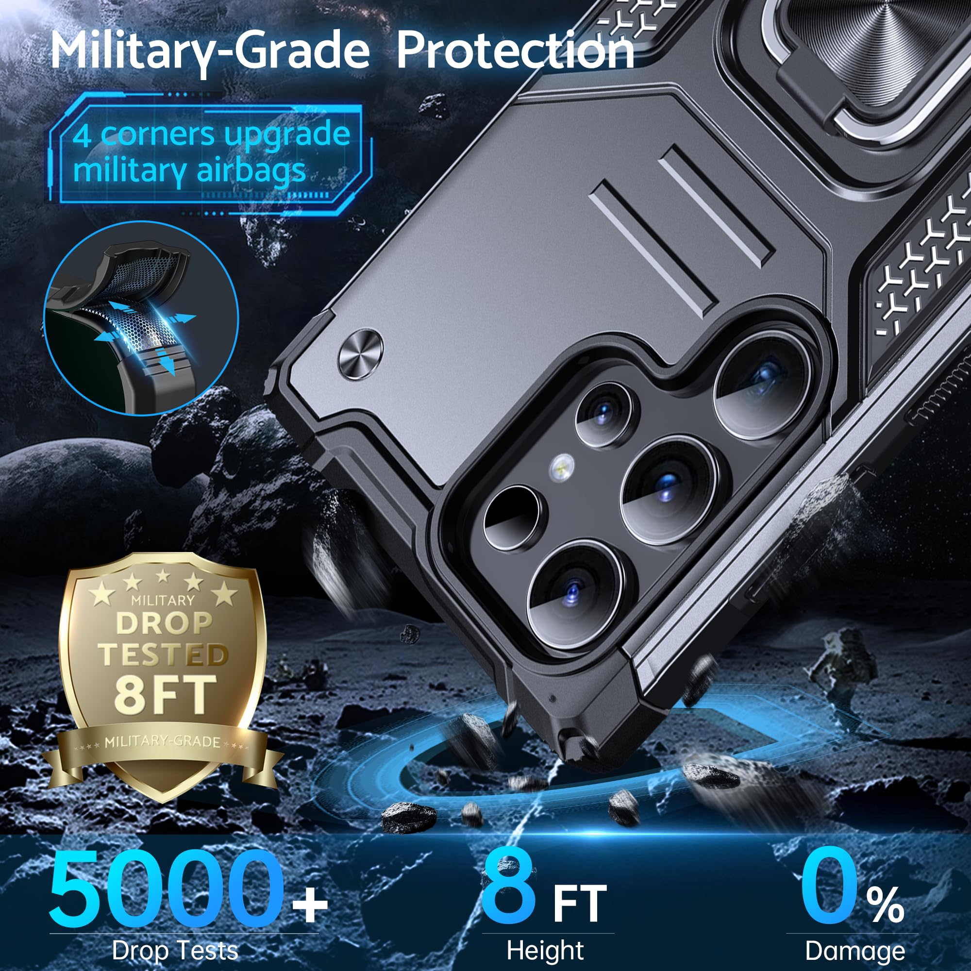 Custodia DASFOND Per Samsung Galaxy S24 Ultra, Con Anello Metallico E Supporto Magnetico, Antiurto Militare, Blu, TPU E PC Rigido - 2