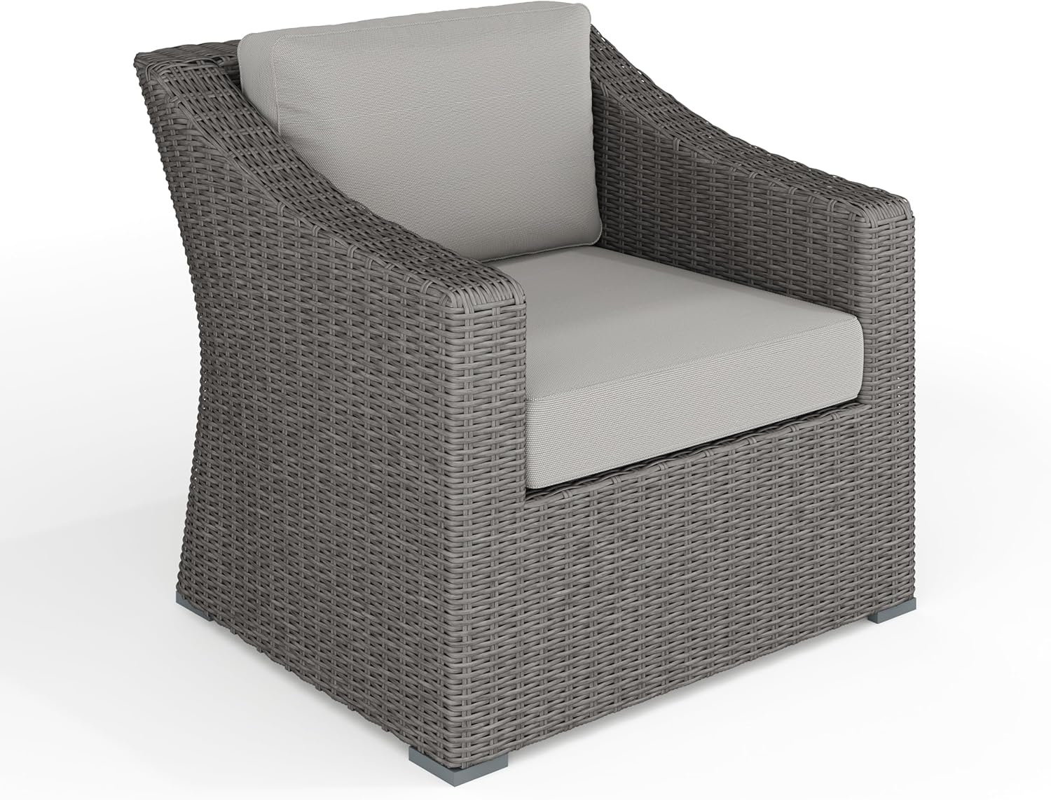 Martha Stewart Bedford Indoor-Outdoor Patio Accent Chair with Rattan Wicker Finish in Gray with Gray All-Weather Cushions