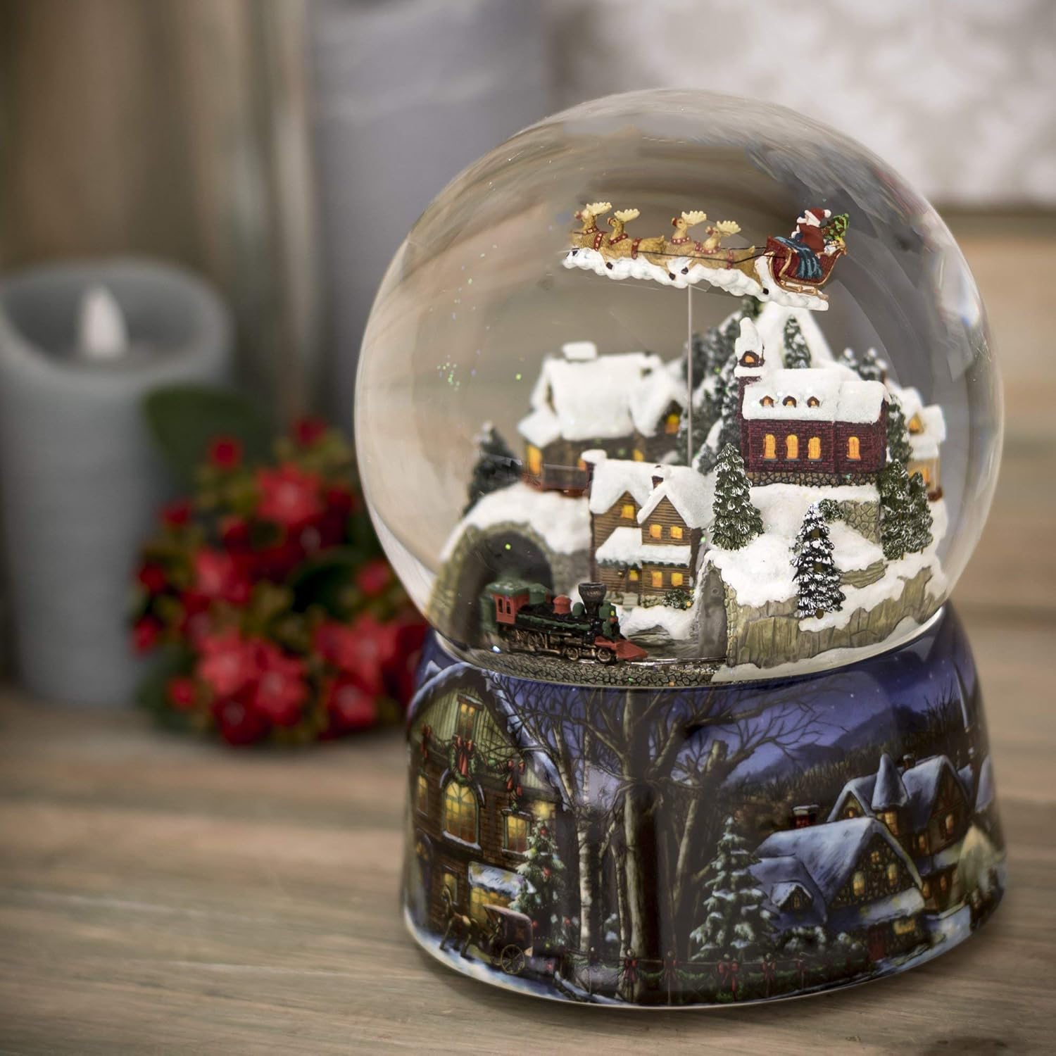 Roman 37753 Glitterdomes Snow Globe 150mm Musical with Santa in Sleigh, 8 Inch