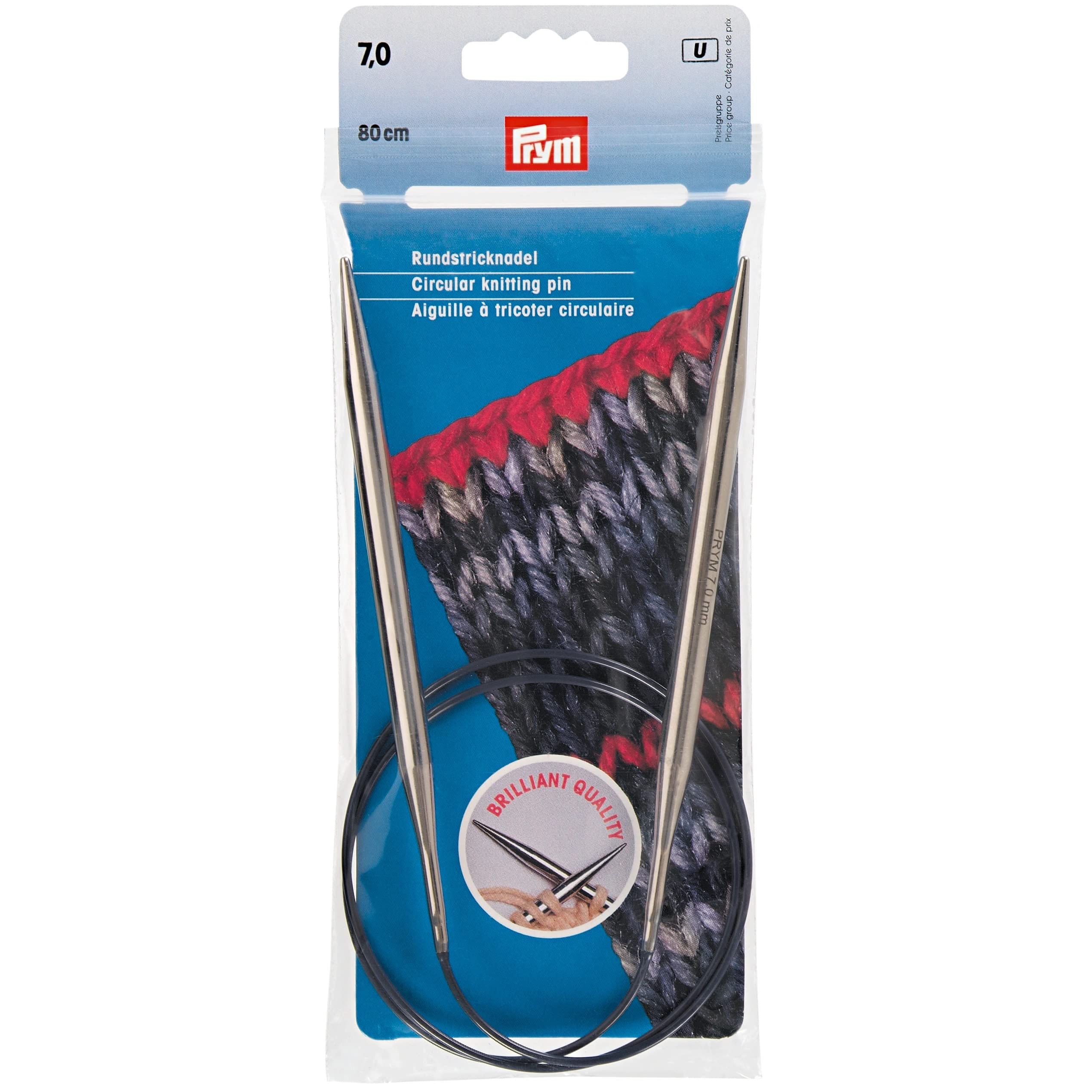 Circular Knitting pins Brass 80 cm 7.00 mm Silver col