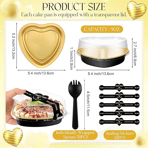 Miniatura 2 de Yinkin 50 juegos de moldes para tartas en forma de corazón de 9 onzas para el día de San Valentín, moldes de papel de aluminio de 5.4 pulgadas con