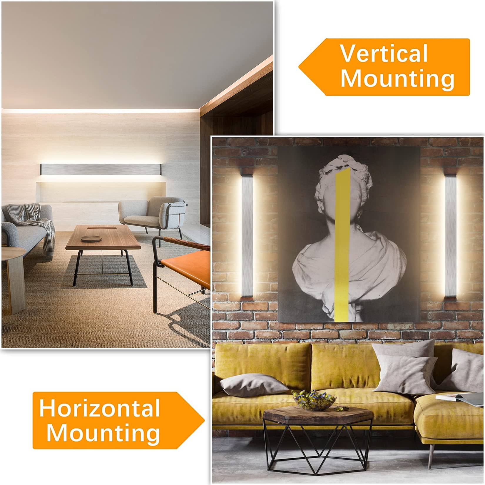 Klighten Wandleuchte Innen LED 91CM Warmweiß 3000K 30W Modern Up Down Wandbeleuchtung Wandlicht für Schlafzimmer Wohnzimmer Flur Treppen, Silber