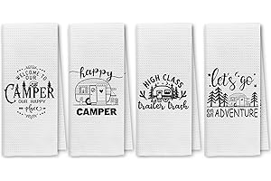 DIBOR Happy Camper Funny Camping Kitchen Towels: Essential Camper Bathroom Essentials