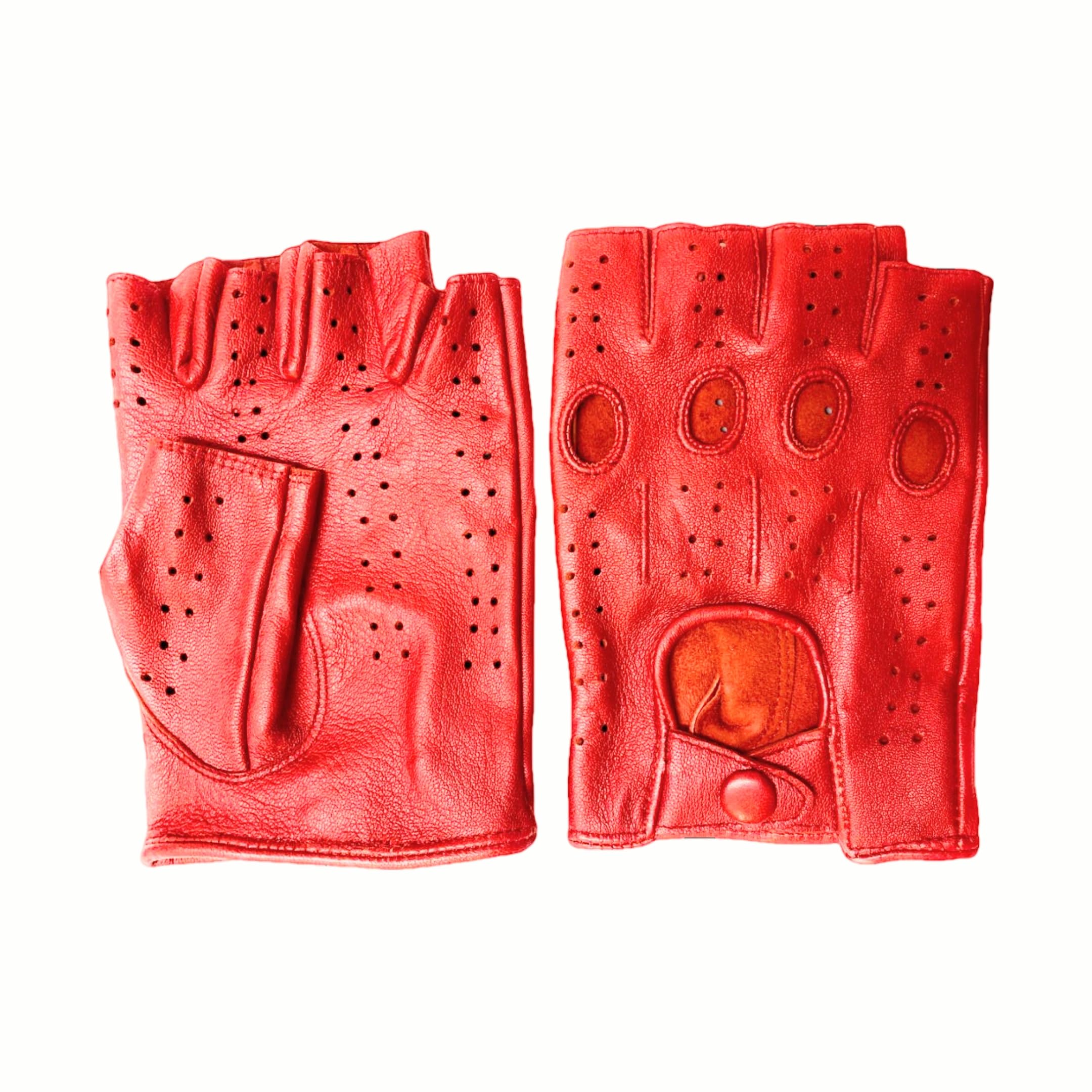 LEATHER LH HANDS Fingerless Genuine Leather Driving Riding Biking Cycling Gloves for Men, Unlined