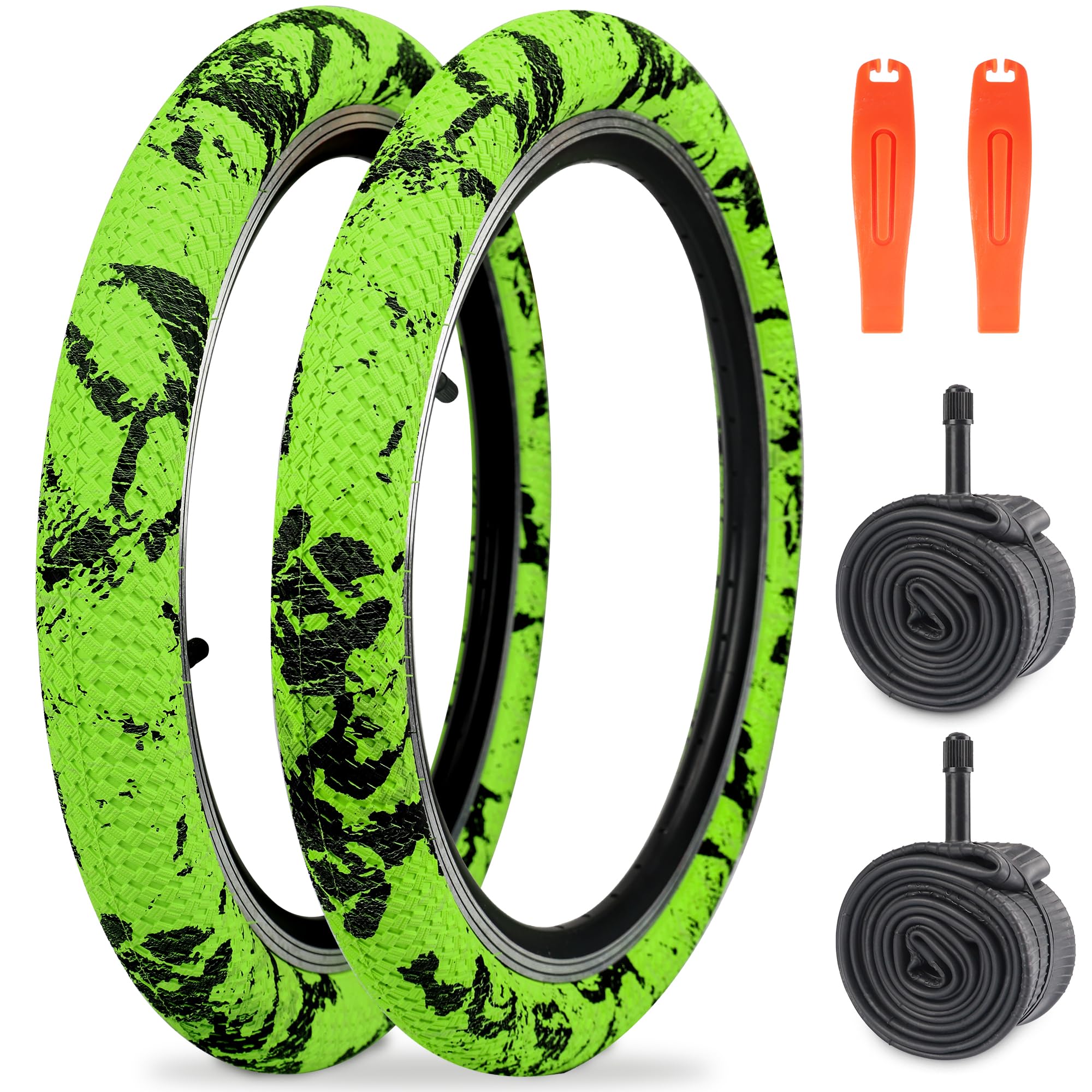 WEEROCK Bike Tire 20 Inch Tire 1 Pack 20 x 2.1(56-406) Folding Bead Replacement Tyre with 20 In Inner Tubes for 20" Bicycles, MTB, Mountain Bike, BMX (Camo Yellow, 20x 2.1-2 Tires+2 Tubes) โ image 1