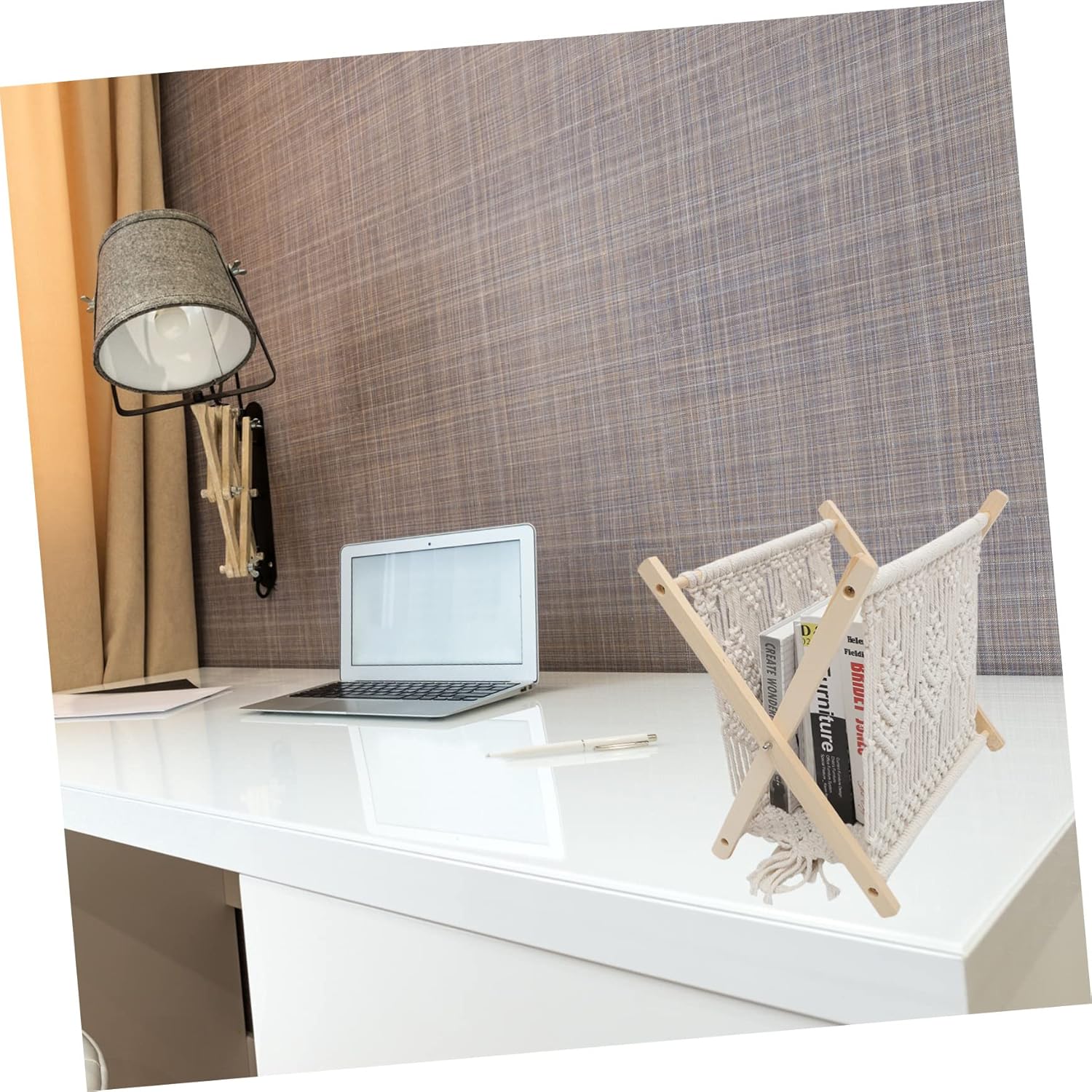 1Pc Creative Woven Magazine Rack Rustic Rope Desktop Storage Holder for Books Newspapers and Documents Versatile Bohemian Style Organizer for Spaces