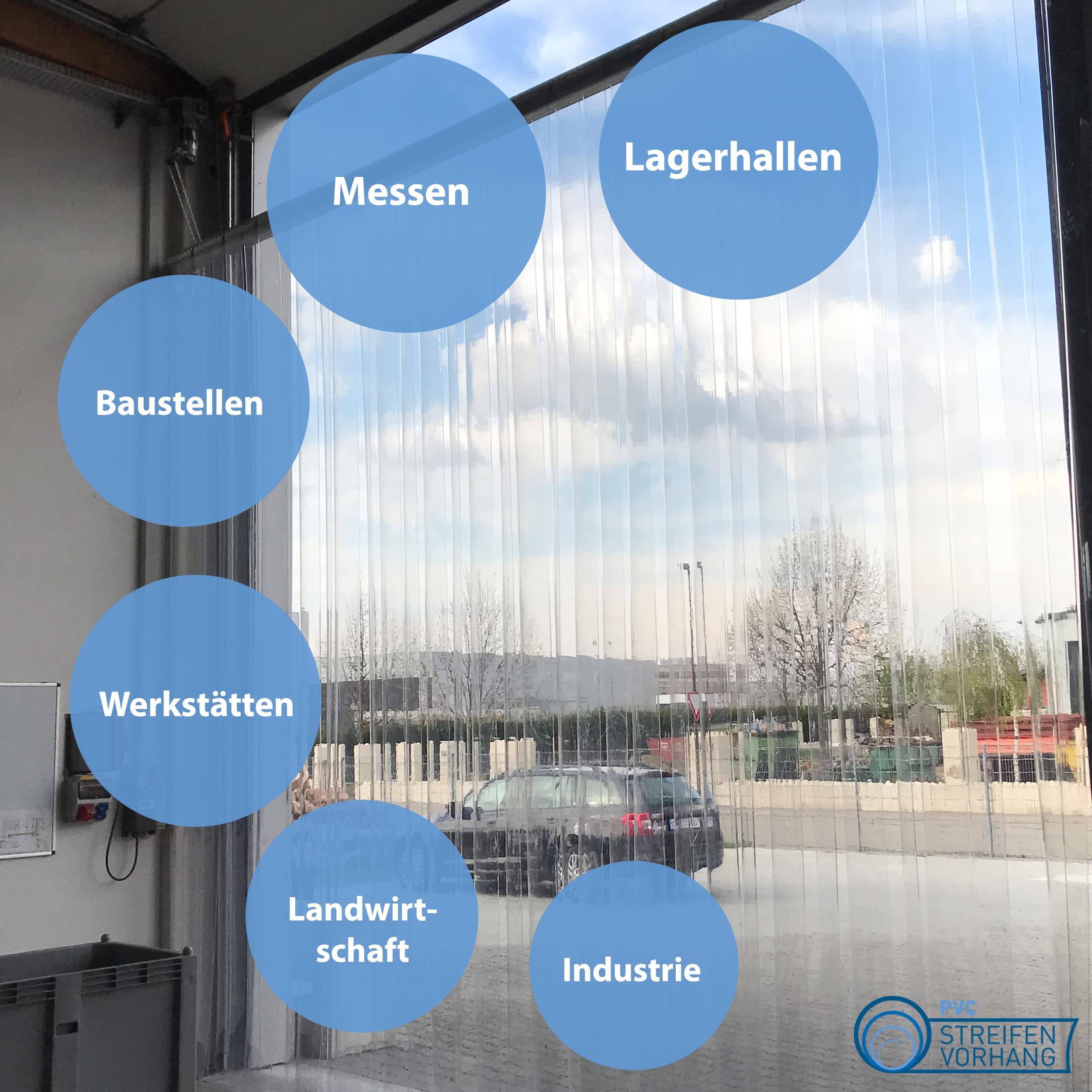 PVC Streifenvorhang 2x300mm Glasklar Transparent Höhe 4,50m x Breite 2,50m, Lamellenvorhang mit Schallschutz bis zu 30db, umweltfreundlicher Stallvorhang, PVC Vorhang recyclebar fertig vormontiert