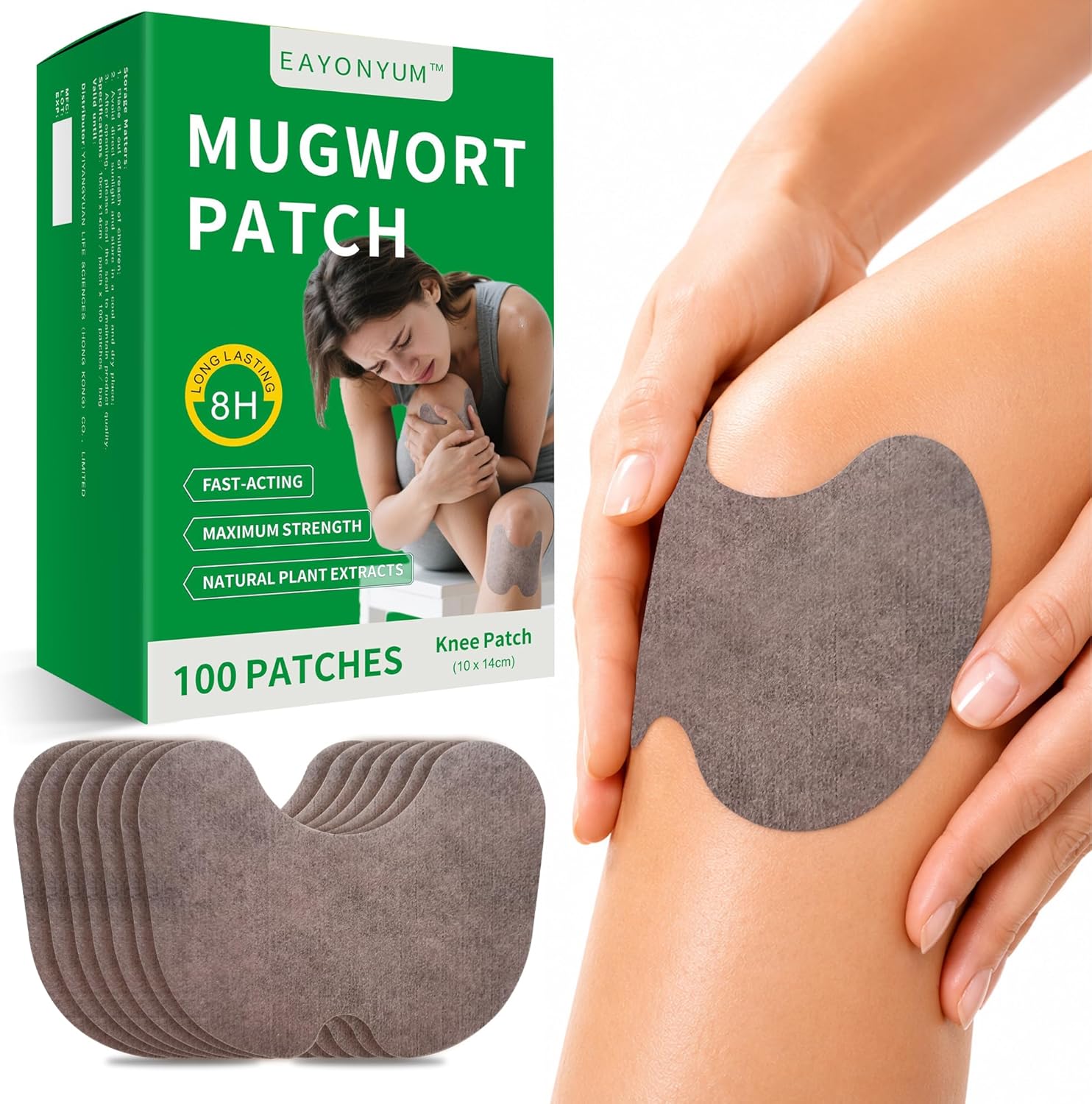 100 Pcs Knee Pain Relief Patches, for Bone-on-Bone & Joint Discomfort | Up to 8 Hours Heat Mugwort Patch, Maximum Strength Plaster for Knee & Sore Muscles, Stiffness, StrainStrong Adhesion