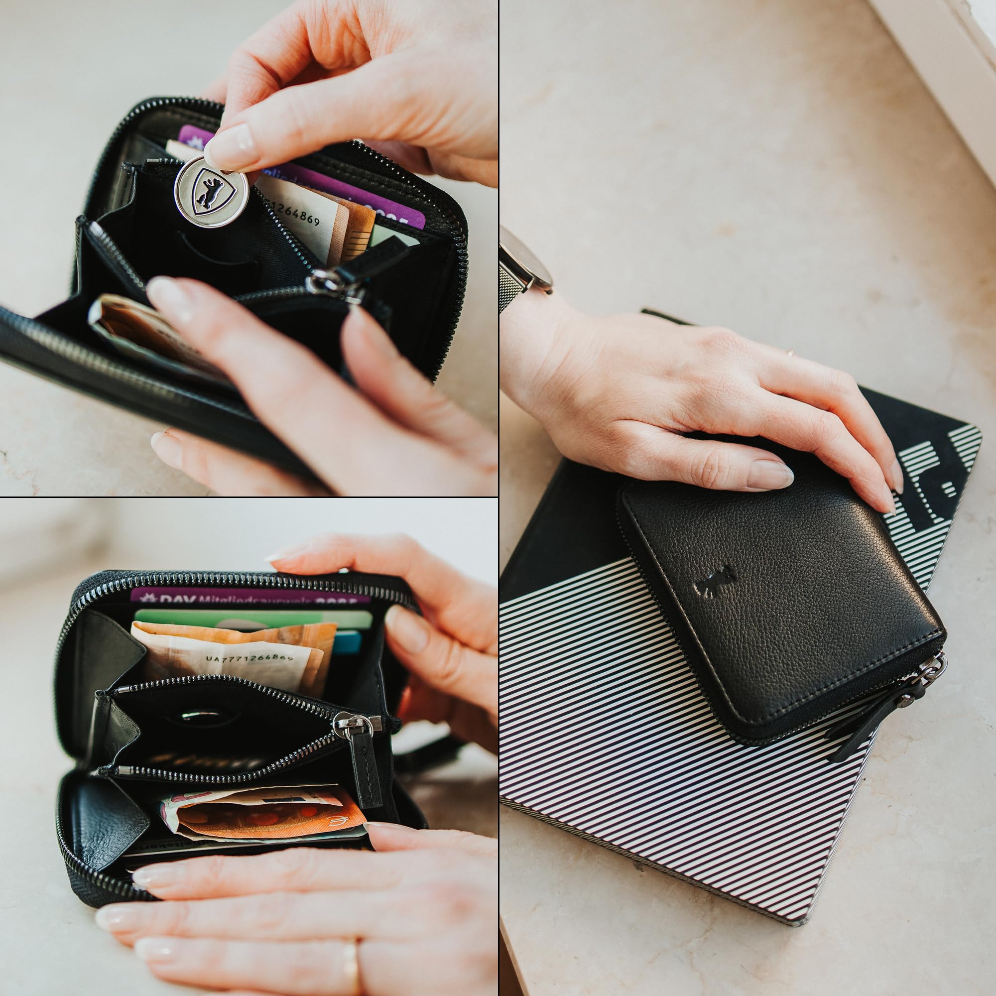 Berliner Bags Fiona Monedero Pequeño de Piel Compacto Negro Mujer con RFID