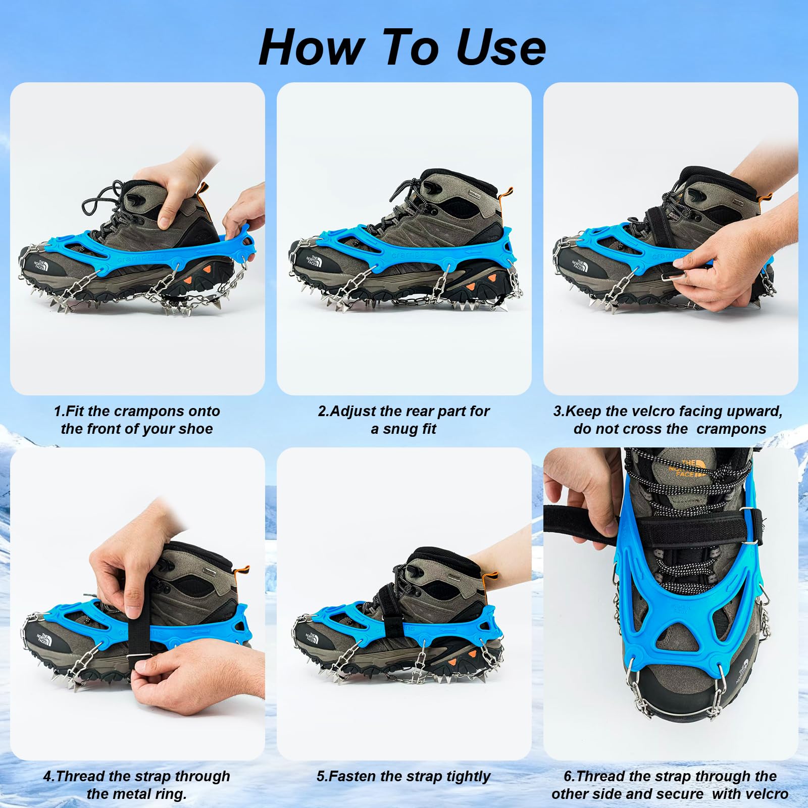 G2 - Tacos de hielo para botas y zapatos, picos de acero inoxidable para caminar sobre nieve y hielo, fáciles de usar para senderismo, caminar, escalar, trotar (M naranja)