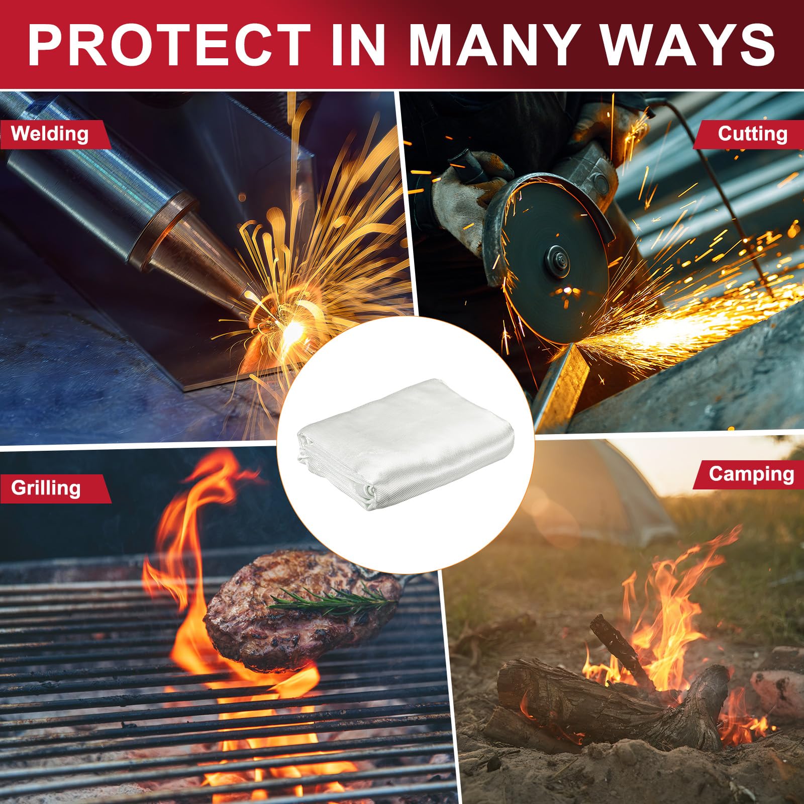 QUARKZMAN Manta De Soldadura Ignífuga 175x182 cm, Tela De Fibra De Vidrio Resistente Al Calor, Manta Protectora contra El Fuego, Suministros De Protección, 0.8 mm De Grosor, Blanca