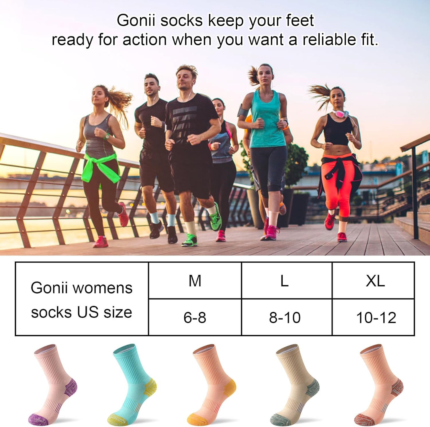 Gonii Women Athletic Crew Socks 5-6 Pairs - Comfort & Cushioned for Running, Hiking, Sports Arch Compression Socks - Image 6