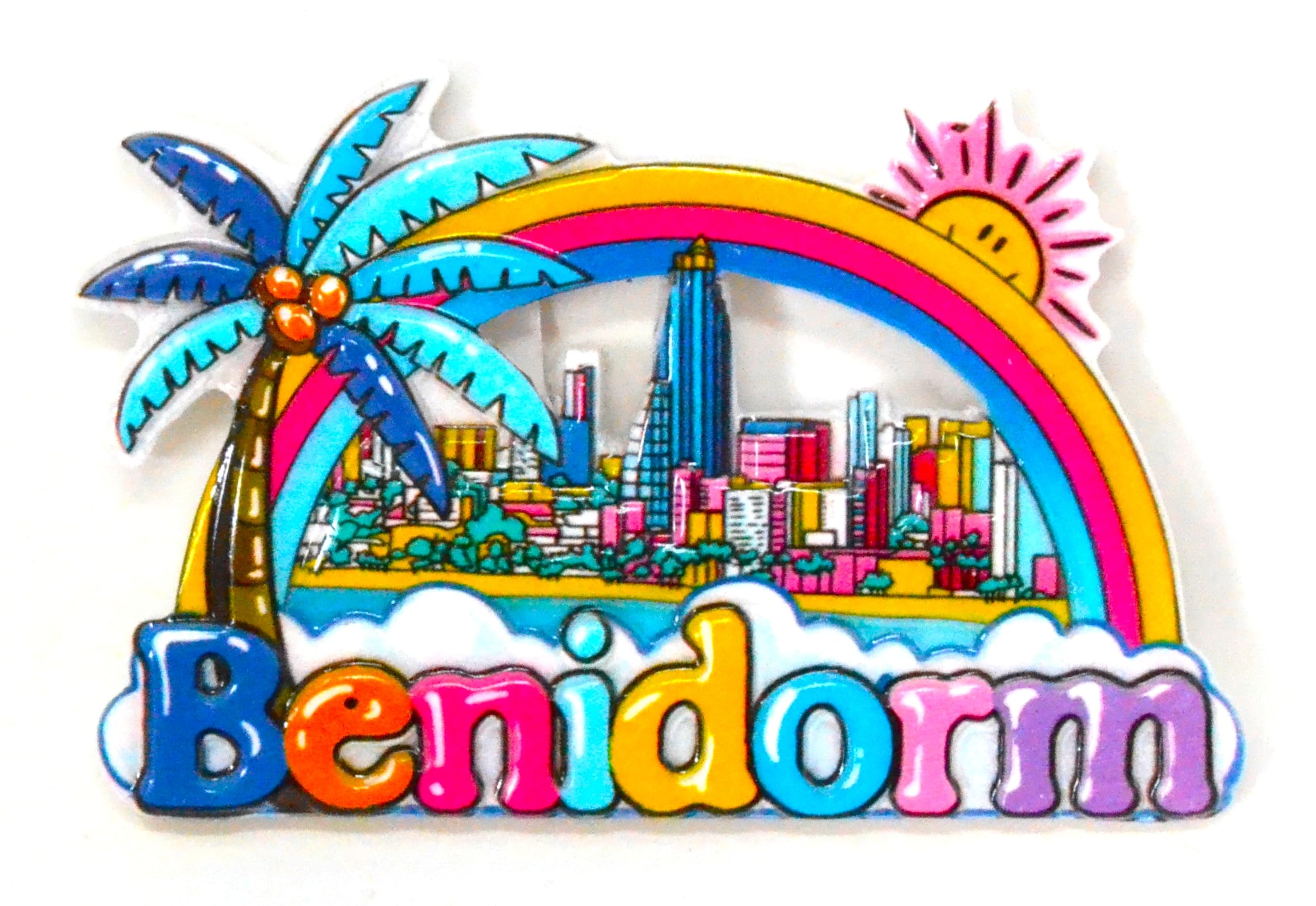 Benidorm Colourful Palm Tree Rainbow Magnet 9cm x 6cm Resin Spain Spanish