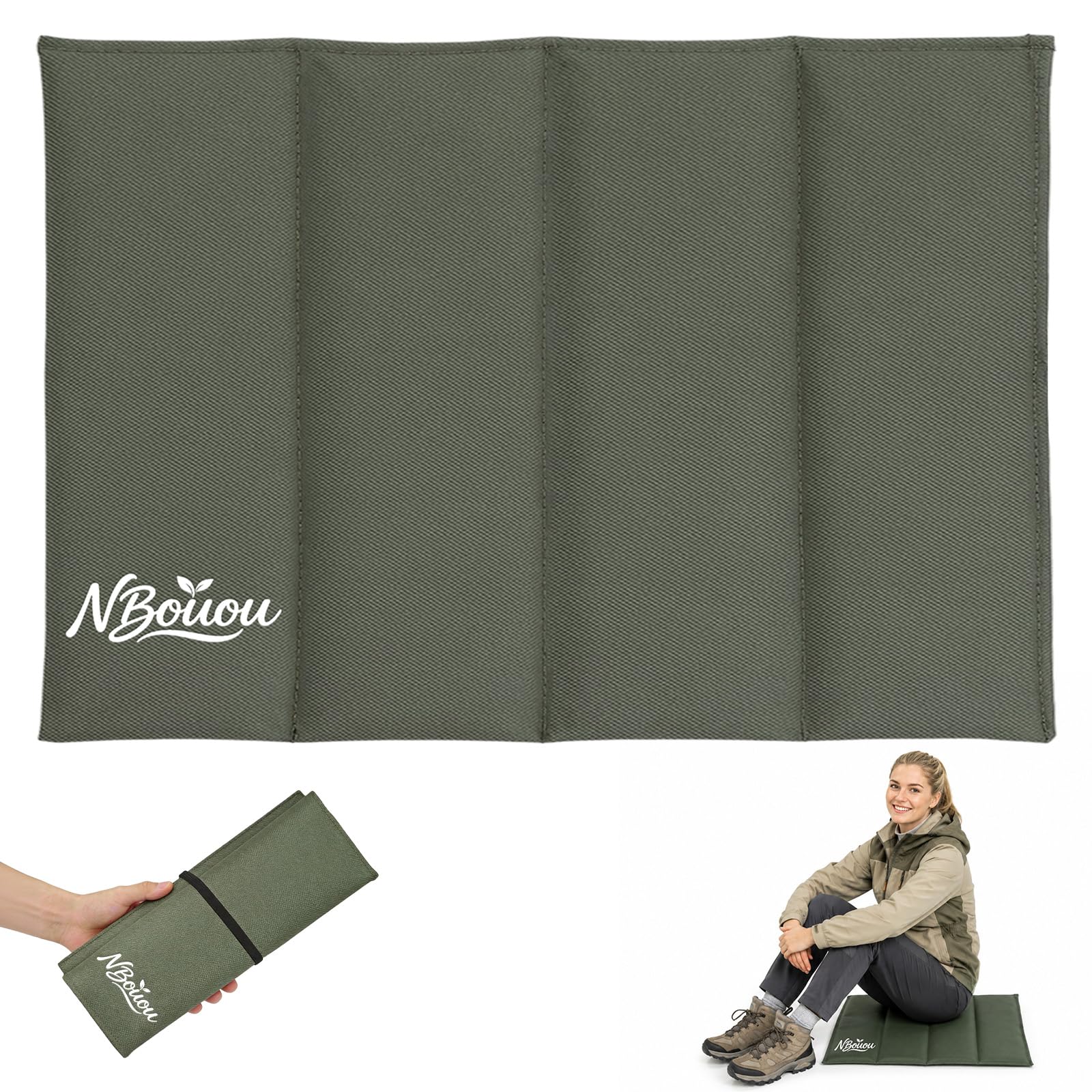 NBOUOU Folding Sit Mat Outdoor, 49 * 34 cm Portable Large Waterproof Sitting Cushion Seat Pad Foldable, Moisture-Proof Folding SeatMat for Camping, Hiking, Walking, Festivals and Picnics (Green)