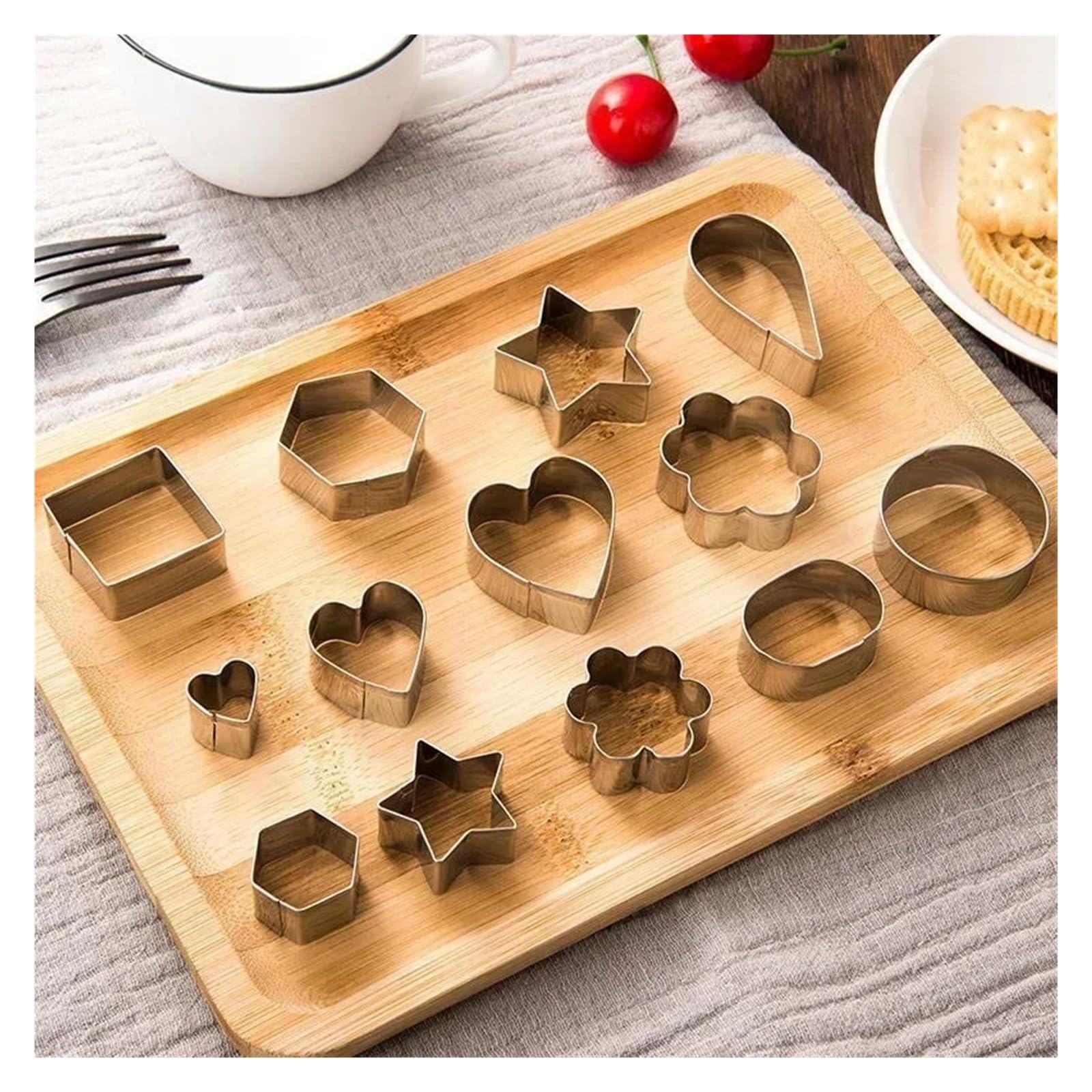 30 Stück Edelstahl-Kuchenform mit Box, Herz, Stern, Blumenform, Ausstechformen, Schokoladenformen, Fondant, Kekse, Gebäck, Backformen