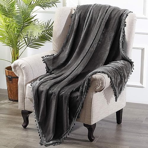 Miniatura 9 de HOMEIDEAS Manta decorativa de punto con borlas, tamaño para sillón, silla de oficina, sofá o cama, manta ligera de punto gris (50 x 60 pulgadas)