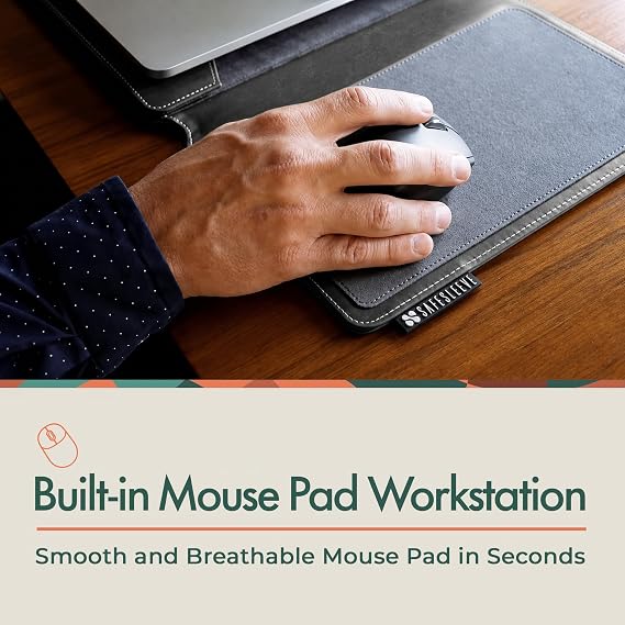 SafeSleeve Padded Laptop Case 12-14 Inch Fit, Built-in Mouse Pad, Black