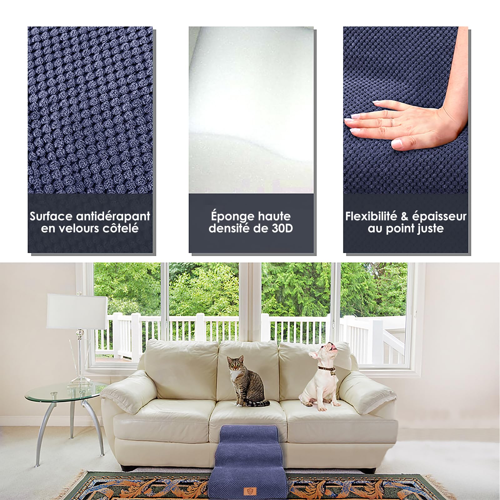 Scaletta Per Cani E Gatti 3 Gradini - Antiscivolo In Spugna Con Fodera Lavabile - Per Letti E Divani - Foto 3