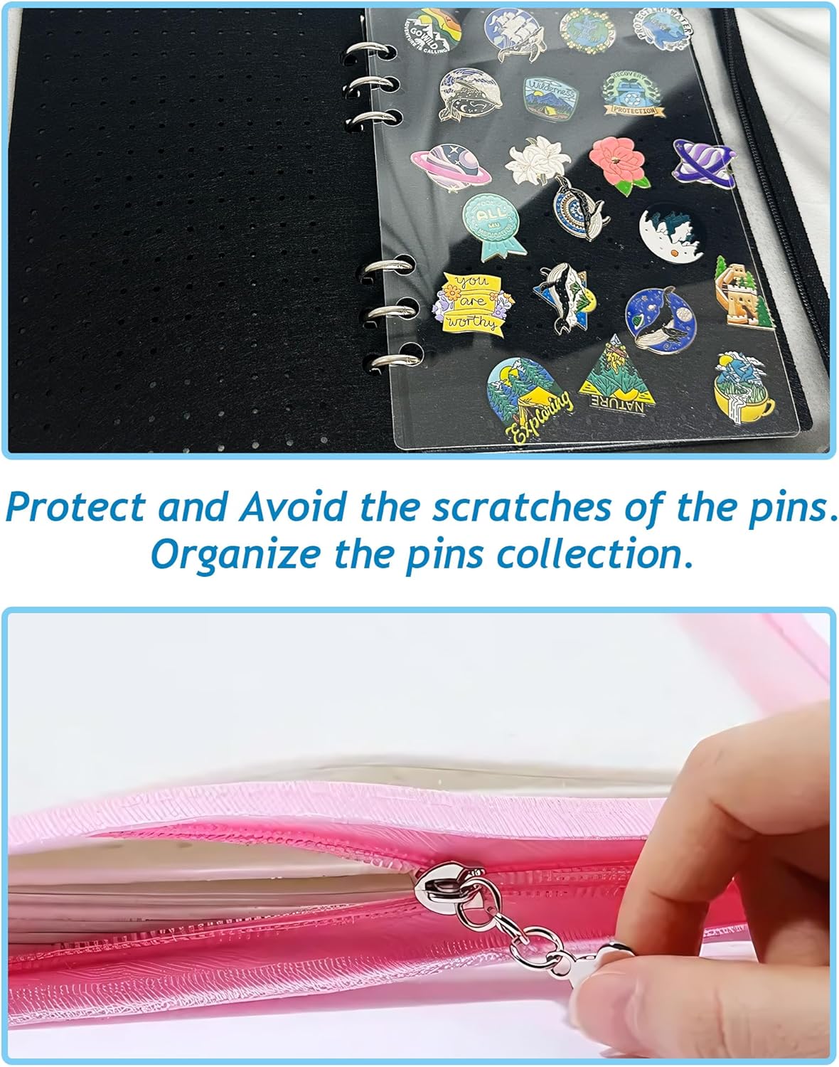 Pin Display Book Pin Collection Binder Holder Trading Book with 8-Page Display Boards A5 Brooch Pin Storage Organizer Binder Album for Travel Collectors (Pink)
