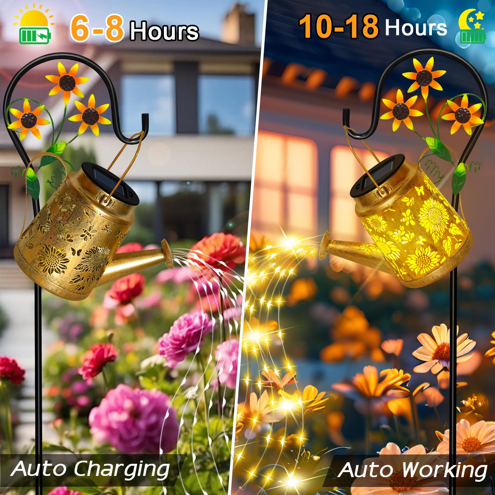 Luci solari per annaffiatoio per esterni, grande lanterna da appendere a forma di girasole con gancio da pastore, luci da giardino impermeabili per esterni, paesaggio, vialetto, cortile, regalo da