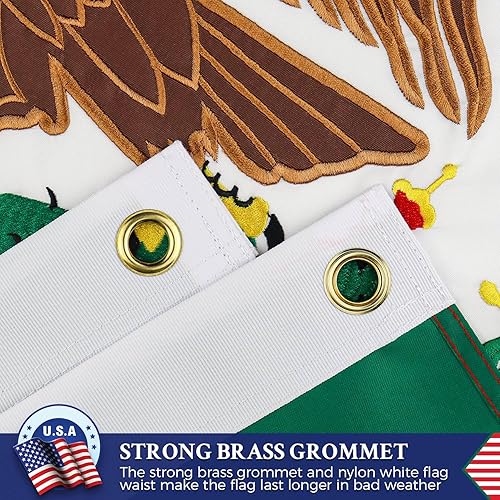 Miniatura 2 de Bandera de México 3x5 para exteriores, banderas mexicanas bordadas, nylon 210D resistente, rayas cosidas, ojales de latón más fuertes, 4 dobladillos