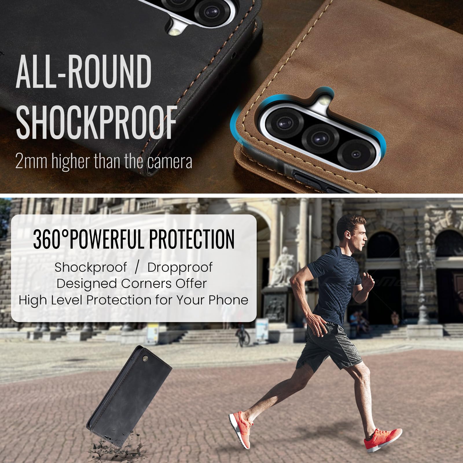 Samokor Cover per Samsung Galaxy A14 5G/4G Pelle Flip Custodia Cavalletto Portafoglio Magnetica Carta Fessura Antiurto per Samsung Galaxy A14,Nero