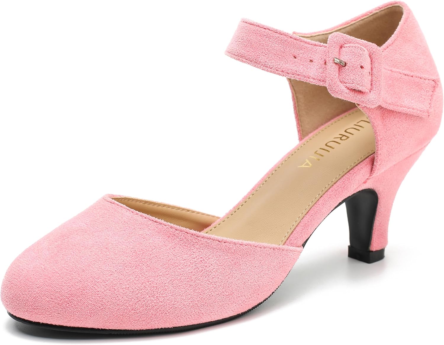 LIURUIJIA Women's Ankle Strap Kitten Heels Closed Toe Low Heel Pumps Shoes for Women Dressy Casual Vintage Bride Wedding Party