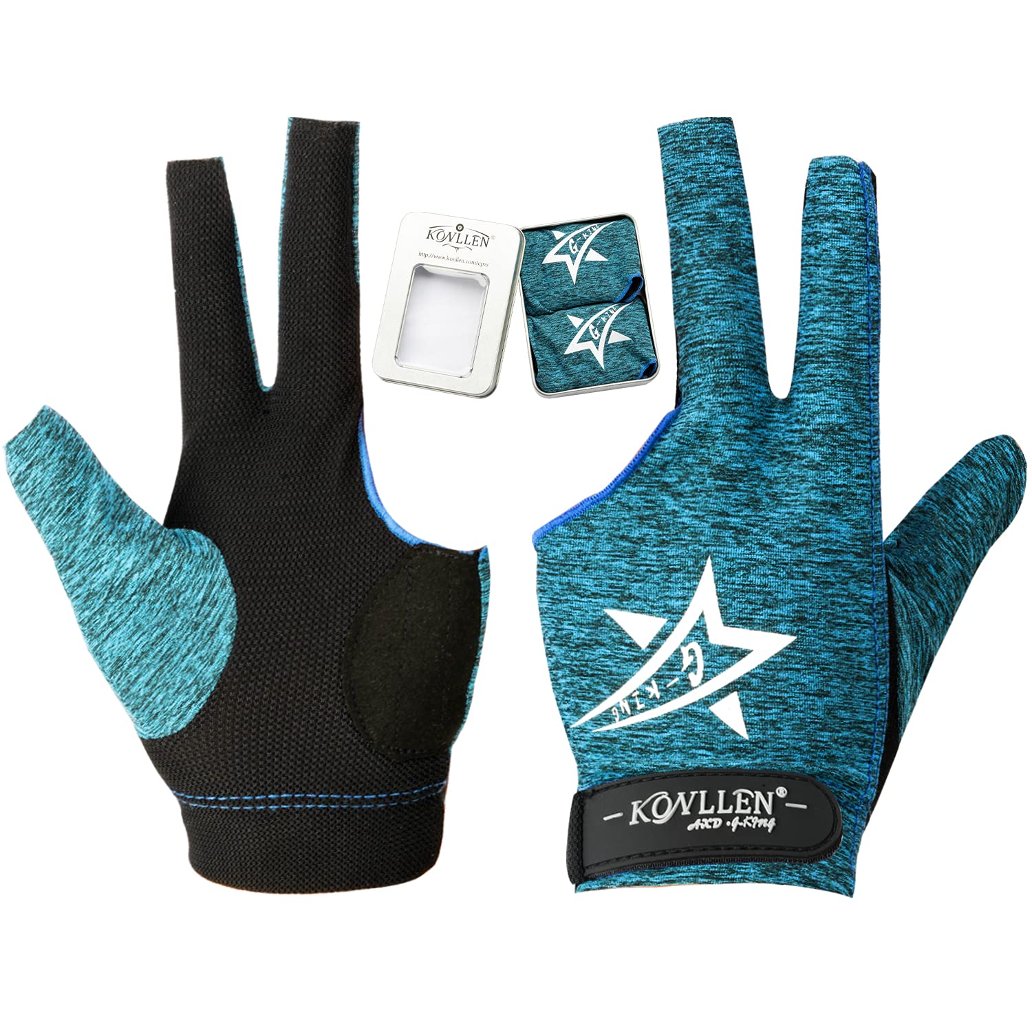 KONLLEN Billiards Gloves Left Hand/Right Hand L/XL Pool Gloves Lycra Material Professional Non-Slip Adjustable Breathable Billiards Match Gloves Snooker Nine-Ball 3 Cushion Carom Pool Accessories