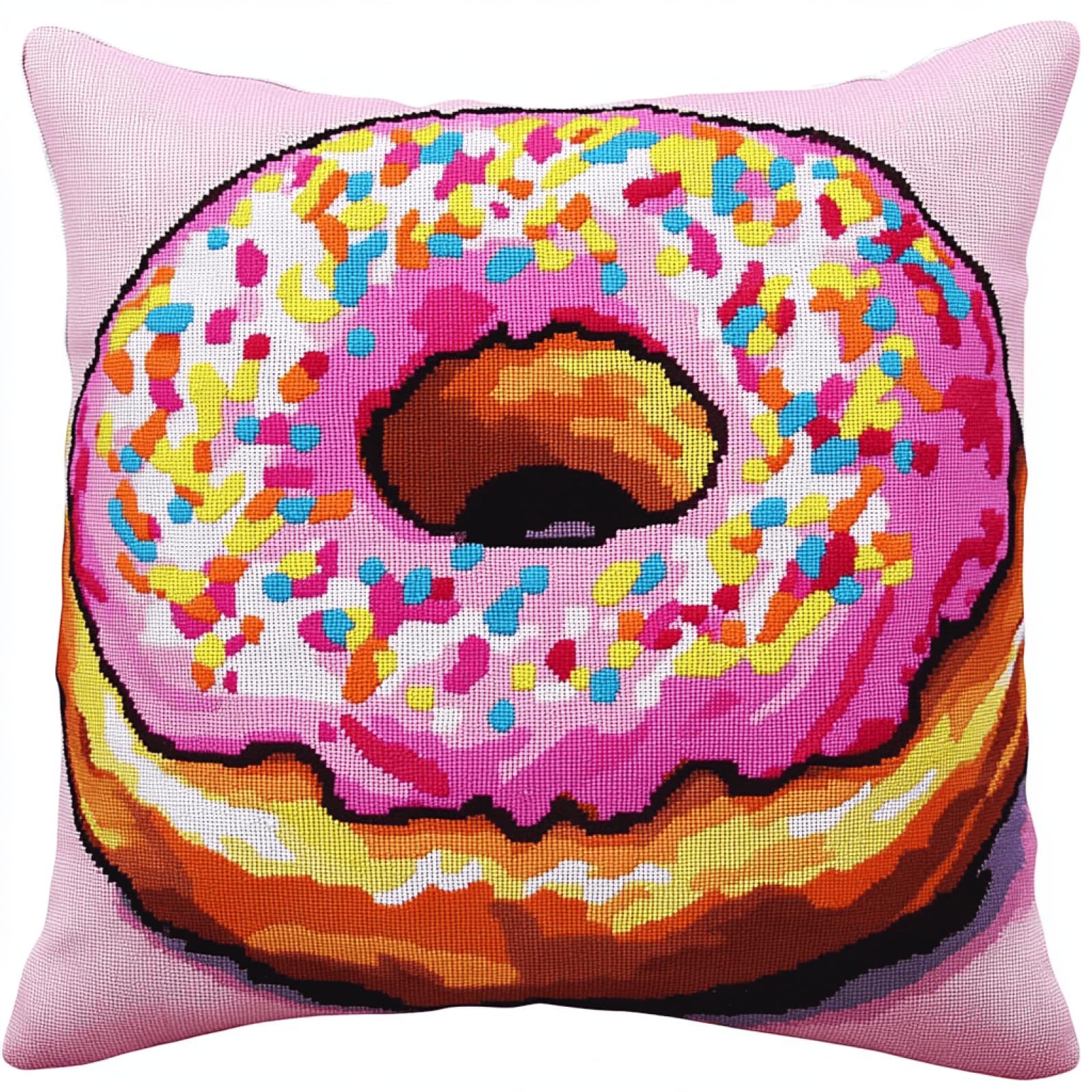 XDEGHUANGSS Latch Hook Cushion Kit Donut Design DIY Latch Hook Pillow Cover,17x17 Inch Crochet Embroidery Carpet Needlework Set,Sofa Cushion Cover with Yarn,for Beginners & Home Decor