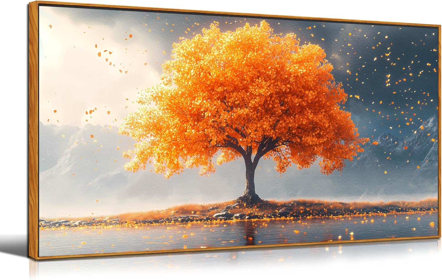 Framed Canvas Wall Art for Living Room Bedroom Office Large Tree of Life Wall Art Orange Tree Fall Landscape Picture Modern Canvas Prints Decor Size 20x40