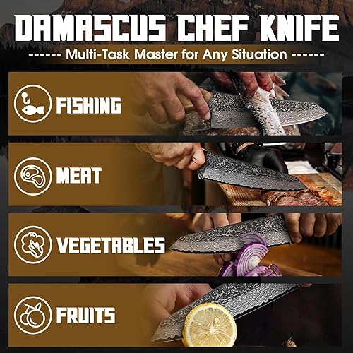 Miniatura 2 de TAN REN Cuchillo de chef de Damasco de 6 pulgadas con funda, cuchillo japonés Kiritsuke afilado, cuchillos de cocina de Damasco de espiga completa