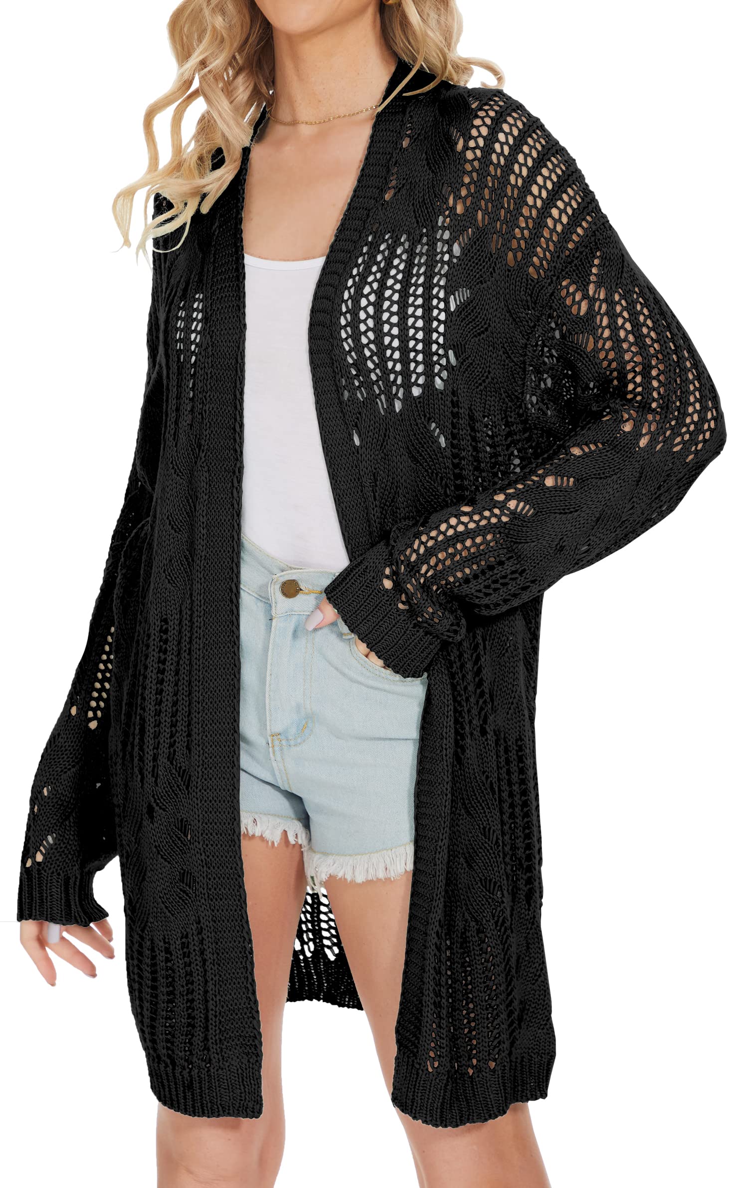 Womens Summer Cardigan Sweaters Oversized Crochet Netted Long Sleeve